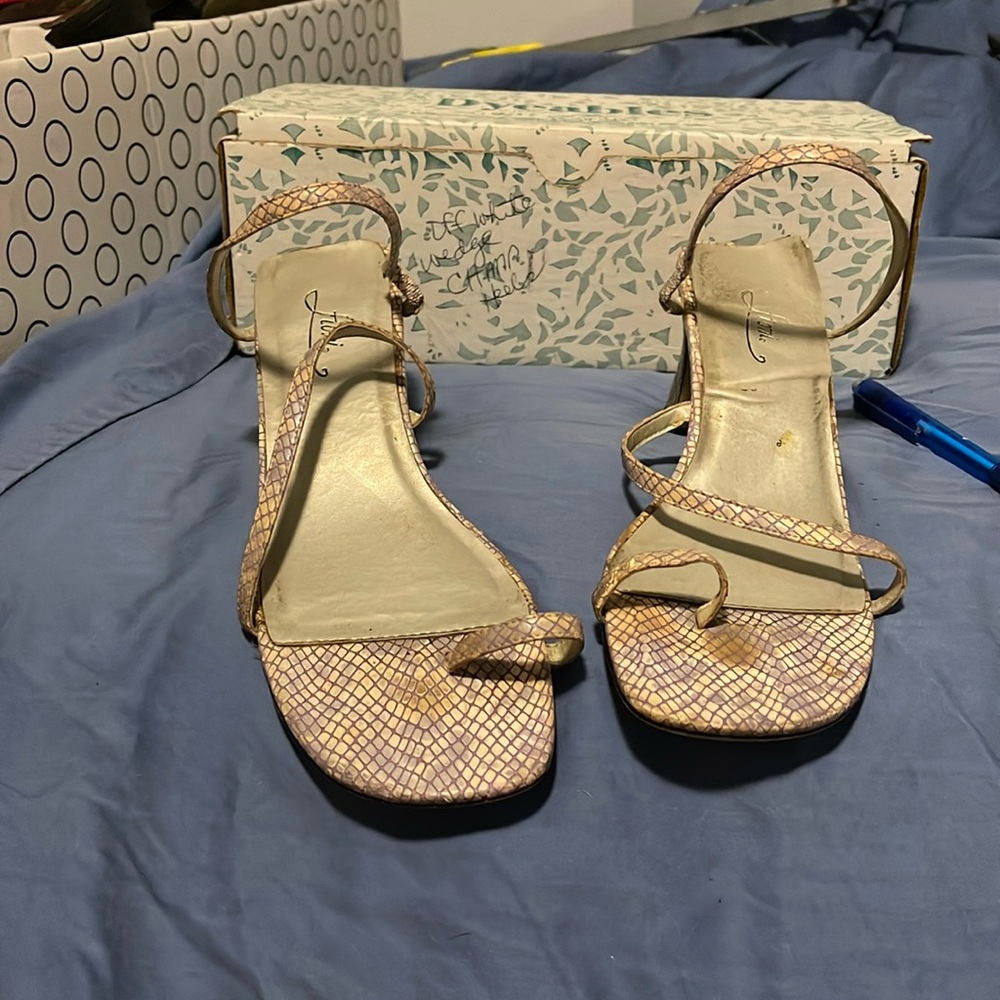 HEELS 3” sexy back & instep straps with big g Toe strap ColoredSnake Skin patter